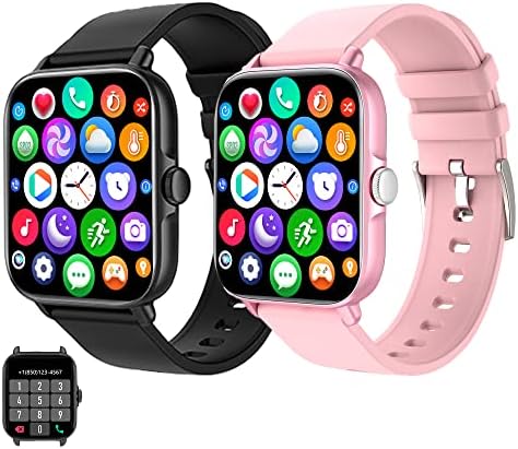 Dxpicr [2 שעונים] שעון חכם, שעון חכם מסך מגע מלא עבור אנדרואיד ו- iOS טלפונים תואם גשש כושר עם דופק, שינה, חמצן בדם, מונה צעד